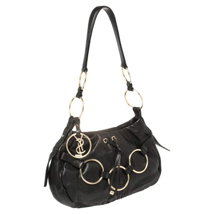 Pre Owned Yves Saint Laurent Black Leather Ring Hobo