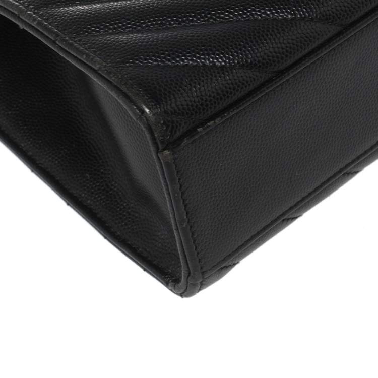 Pre Owned Saint Laurent Black Chevron Quilted Leather Monogram Envelope Shoulder Bag