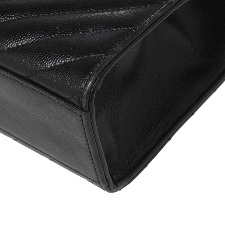 Pre Owned Saint Laurent Black Chevron Quilted Leather Monogram Envelope Shoulder Bag