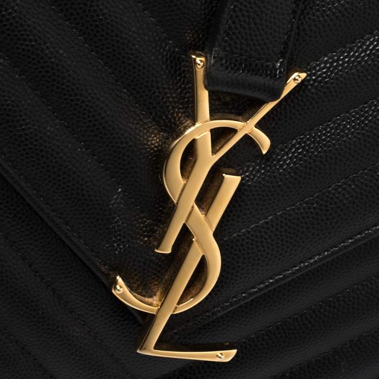 Pre Owned Saint Laurent Black Chevron Quilted Leather Monogram Envelope Shoulder Bag