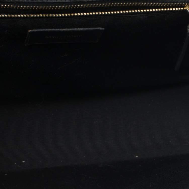 Pre Owned Saint Laurent Black Chevron Quilted Leather Monogram Envelope Shoulder Bag