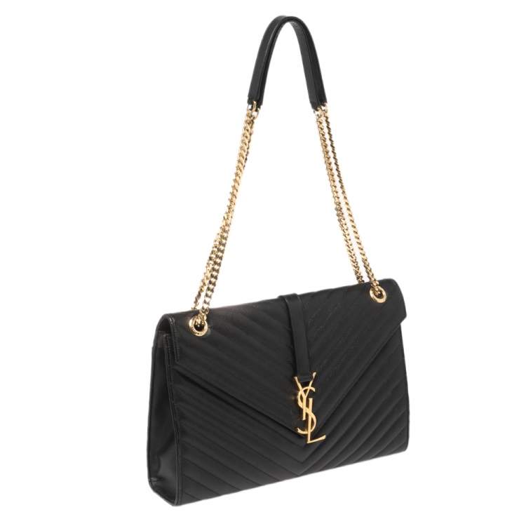 Pre Owned Saint Laurent Black Chevron Quilted Leather Monogram Envelope Shoulder Bag