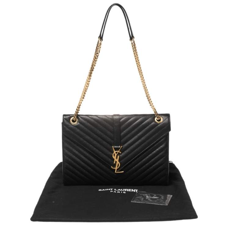 Pre Owned Saint Laurent Black Chevron Quilted Leather Monogram Envelope Shoulder Bag