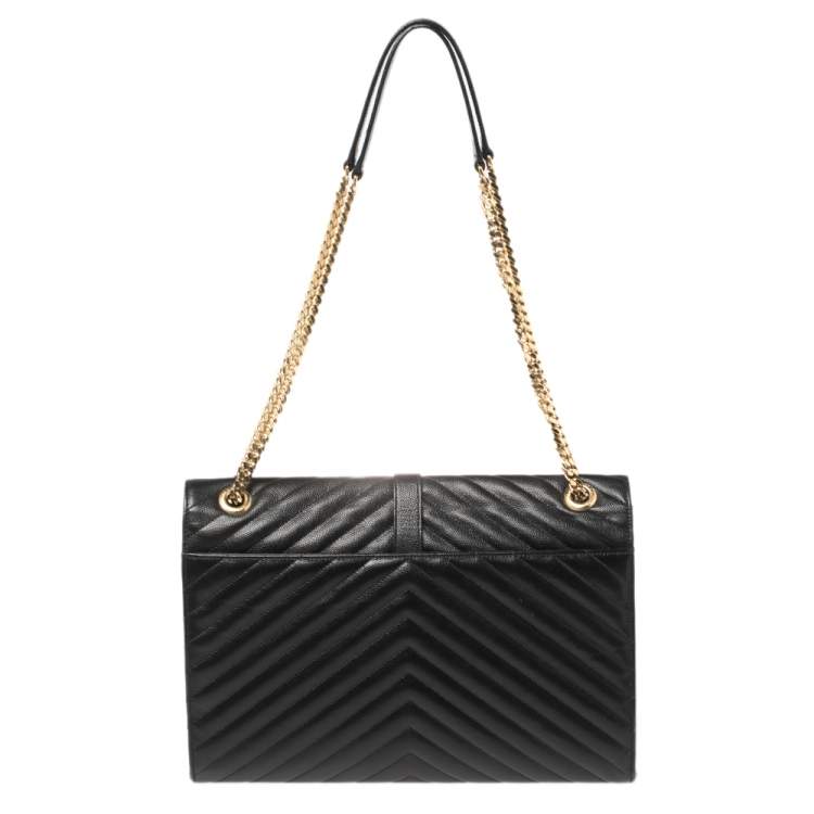 Pre Owned Saint Laurent Black Chevron Quilted Leather Monogram Envelope Shoulder Bag