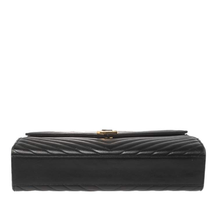 Pre Owned Saint Laurent Black Chevron Quilted Leather Monogram Envelope Shoulder Bag