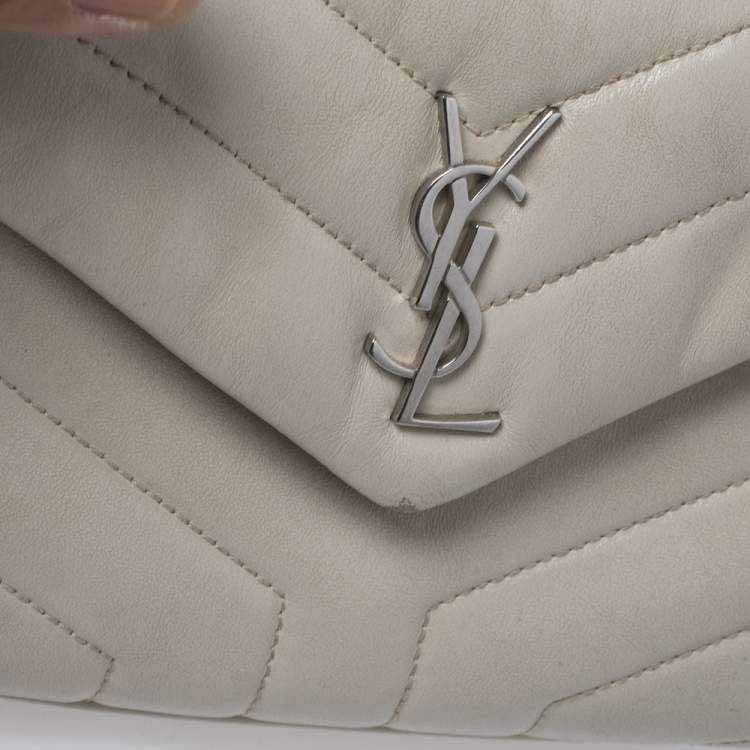 Pre Owned Saint Laurent Beige Matelassé Leather Loulou Crossbody Bag