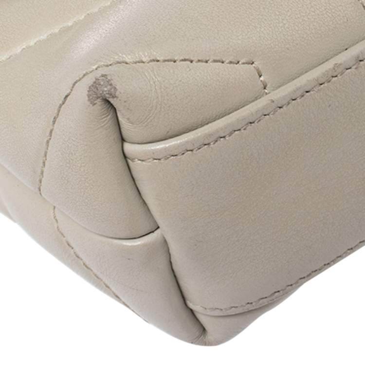 Pre Owned Saint Laurent Beige Matelassé Leather Loulou Crossbody Bag