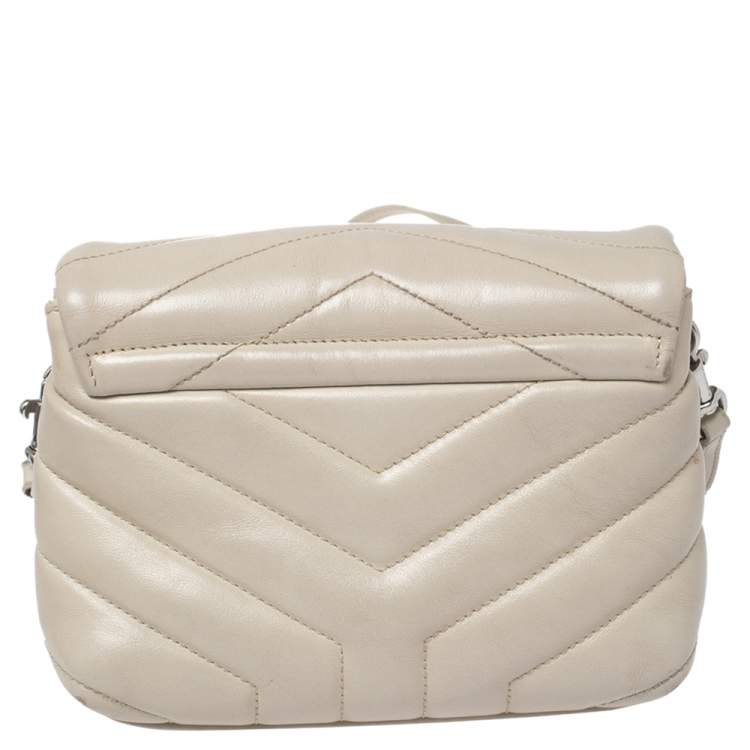 Pre Owned Saint Laurent Beige Matelassé Leather Loulou Crossbody Bag