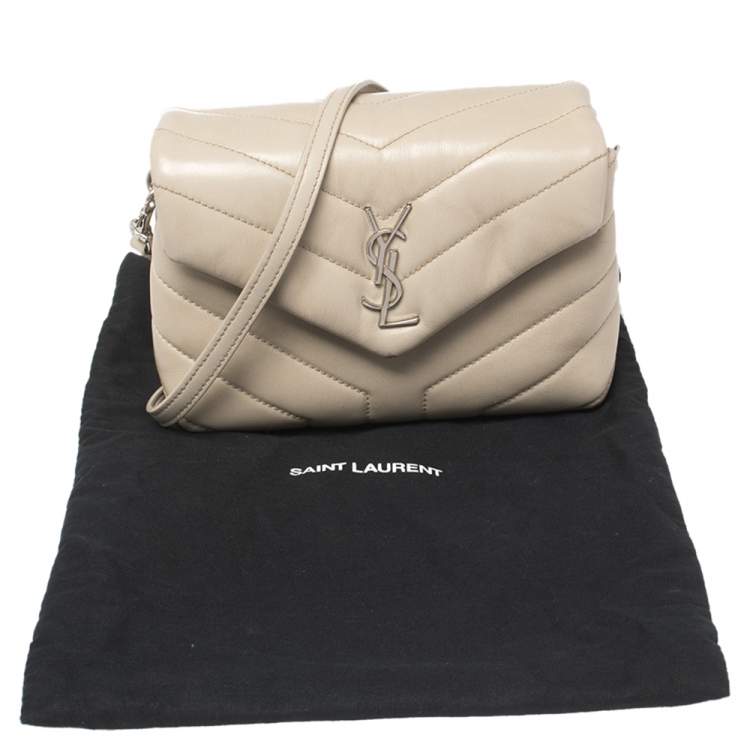 Pre Owned Saint Laurent Beige Matelassé Leather Loulou Crossbody Bag
