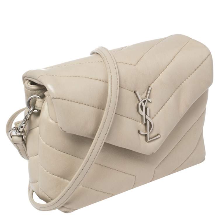Pre Owned Saint Laurent Beige Matelassé Leather Loulou Crossbody Bag