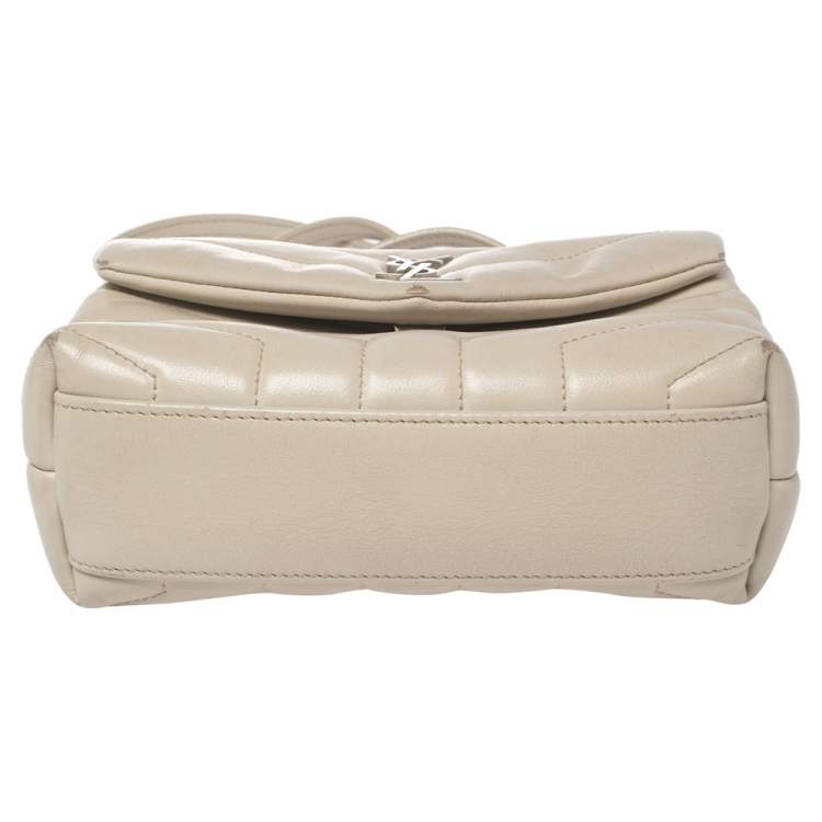 Pre Owned Saint Laurent Beige Matelassé Leather Loulou Crossbody Bag