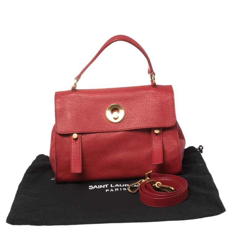 Pre Owned Saint Laurent Red Leather Muse Two Satchel