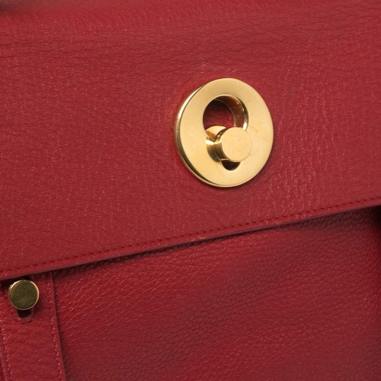 Pre Owned Saint Laurent Red Leather Muse Two Satchel