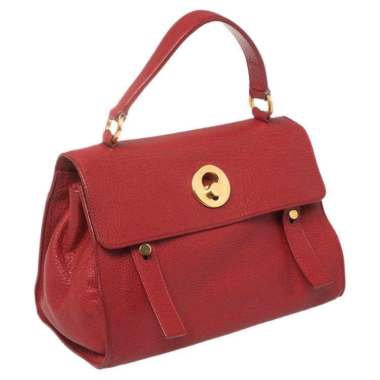Pre Owned Saint Laurent Red Leather Muse Two Satchel