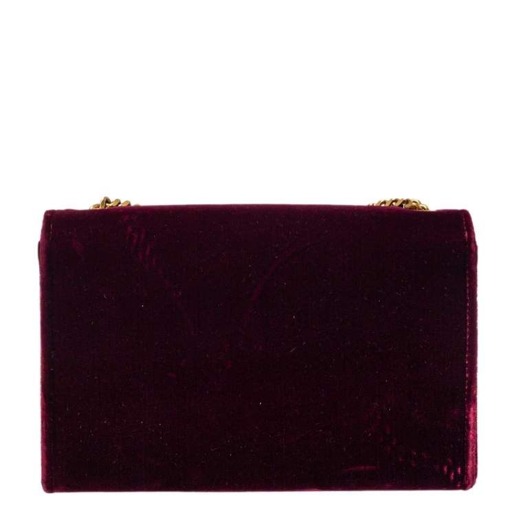 Pre Owned Saint Laurent Burgundy Velvet Monogram Kate Tassel Crossbody Bag