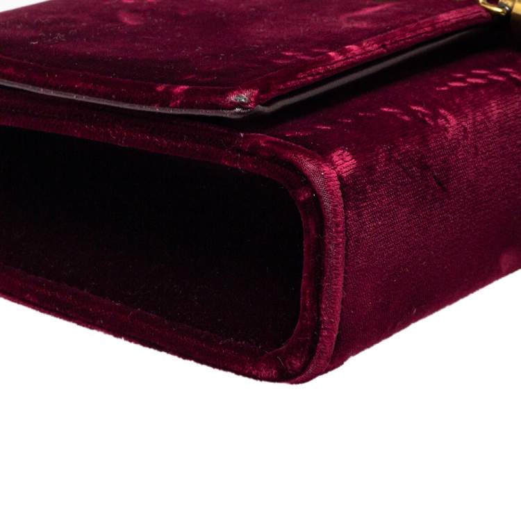 Pre Owned Saint Laurent Burgundy Velvet Monogram Kate Tassel Crossbody Bag