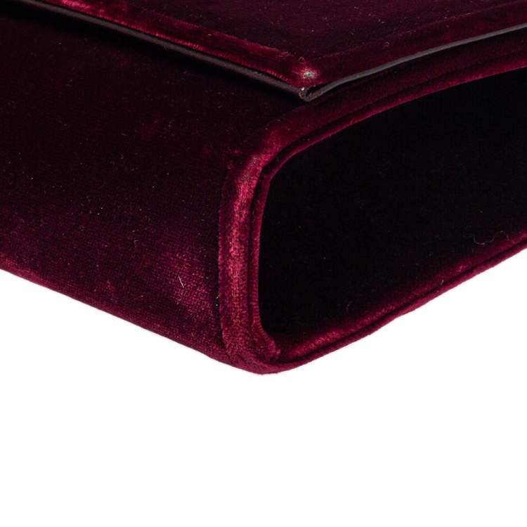 Pre Owned Saint Laurent Burgundy Velvet Monogram Kate Tassel Crossbody Bag