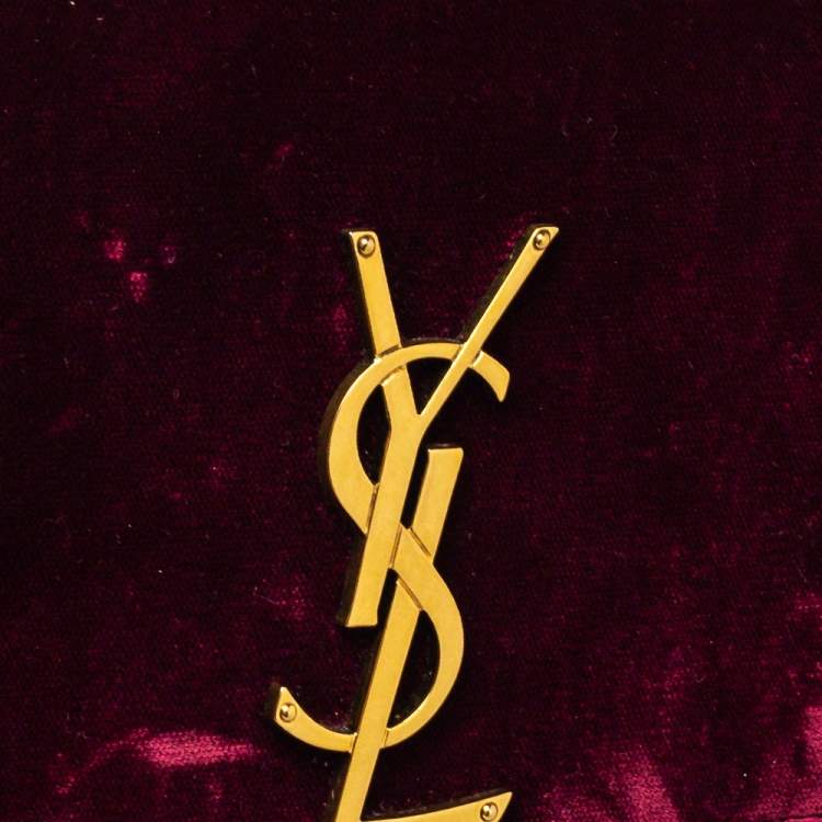 Pre Owned Saint Laurent Burgundy Velvet Monogram Kate Tassel Crossbody Bag