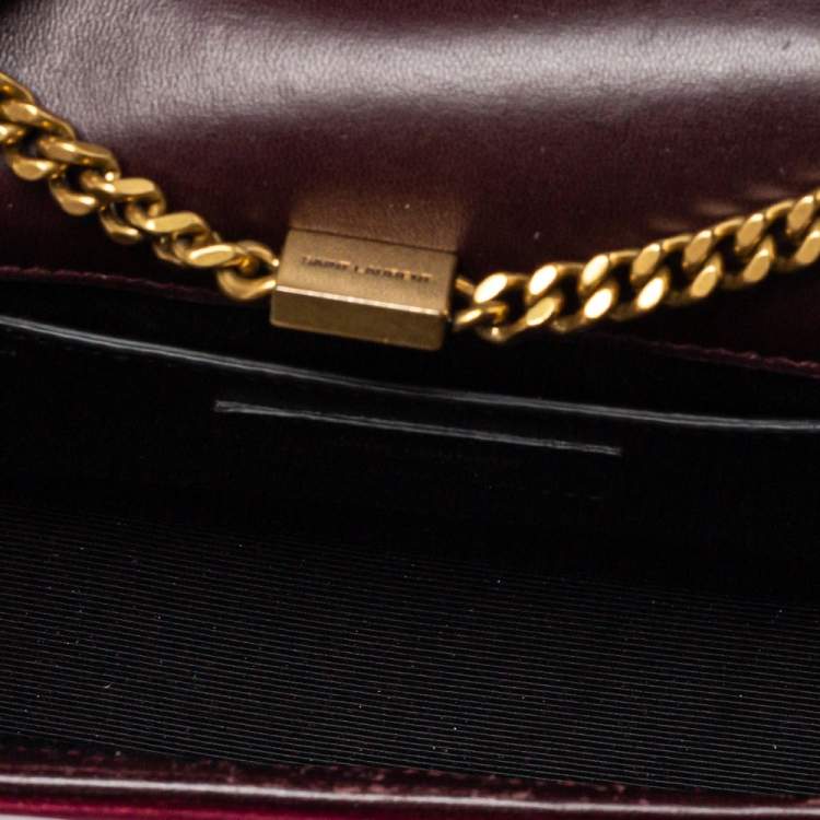 Pre Owned Saint Laurent Burgundy Velvet Monogram Kate Tassel Crossbody Bag