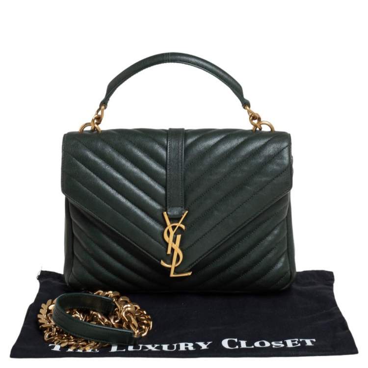 Pre Owned Saint Laurent Green Matelassé Leather Medium College Top Handle Bag