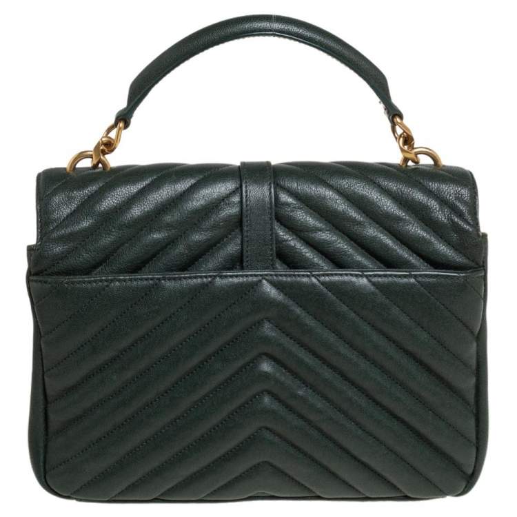 Pre Owned Saint Laurent Green Matelassé Leather Medium College Top Handle Bag