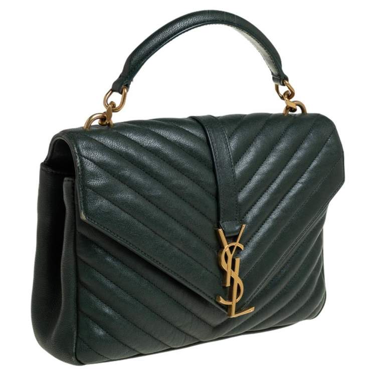 Pre Owned Saint Laurent Green Matelassé Leather Medium College Top Handle Bag