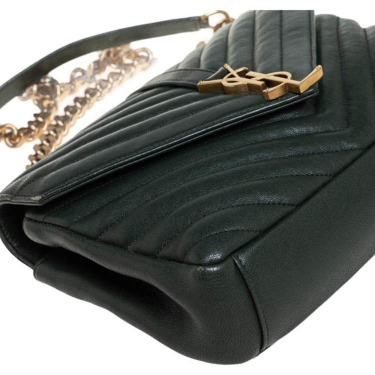 Pre Owned Saint Laurent Green Matelassé Leather Medium College Top Handle Bag
