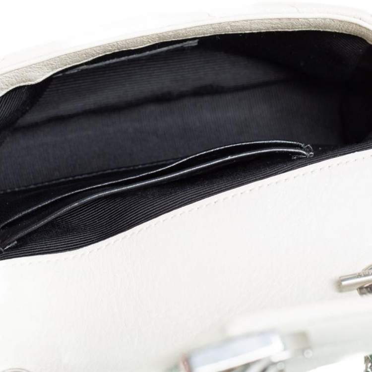 Pre Owned Saint Laurent Off White Matelassé Leather Monogram Chain Crossbody Bag