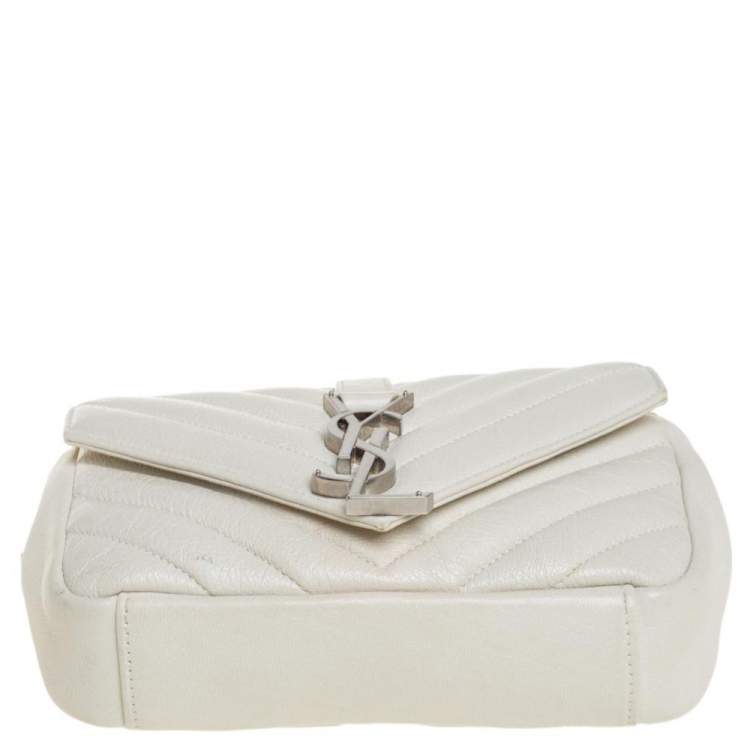 Pre Owned Saint Laurent Off White Matelassé Leather Monogram Chain Crossbody Bag