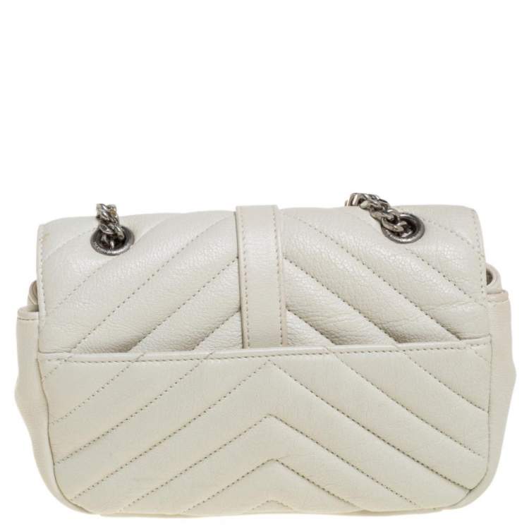 Pre Owned Saint Laurent Off White Matelassé Leather Monogram Chain Crossbody Bag