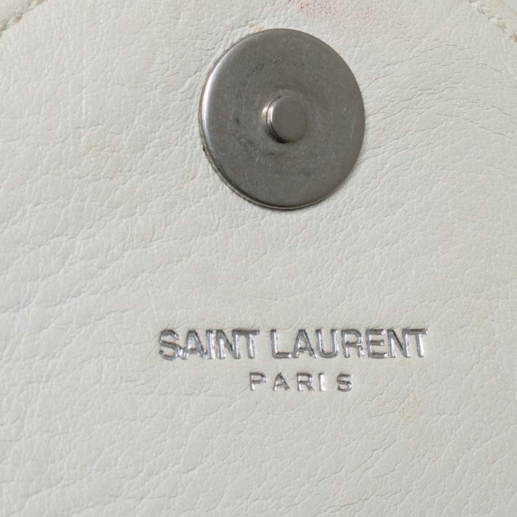 Pre Owned Saint Laurent Off White Matelassé Leather Monogram Chain Crossbody Bag