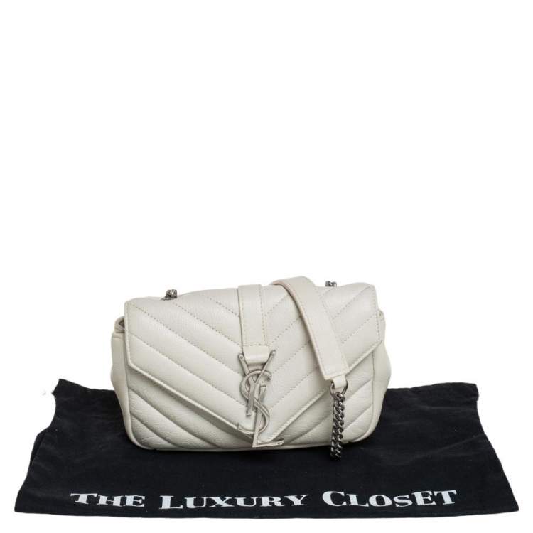 Pre Owned Saint Laurent Off White Matelassé Leather Monogram Chain Crossbody Bag