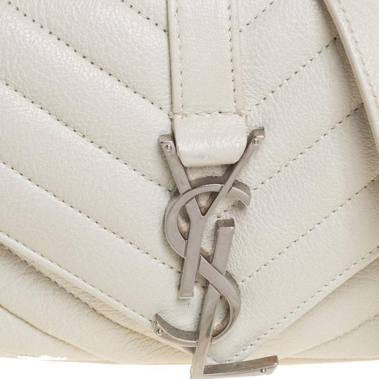 Pre Owned Saint Laurent Off White Matelassé Leather Monogram Chain Crossbody Bag