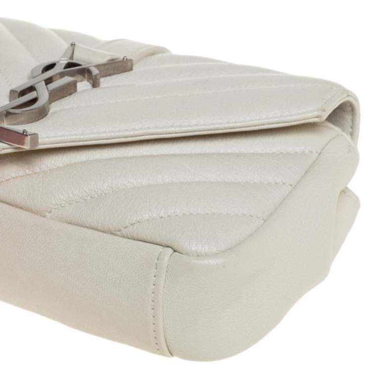 Pre Owned Saint Laurent Off White Matelassé Leather Monogram Chain Crossbody Bag