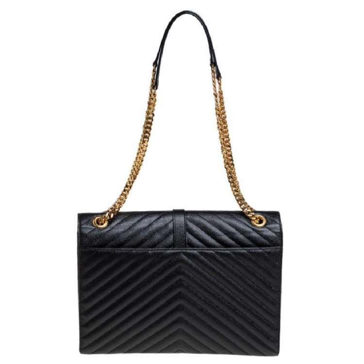 Pre Owned Saint Laurent Black Matelasse Leather Large Cassandre Flap Bag