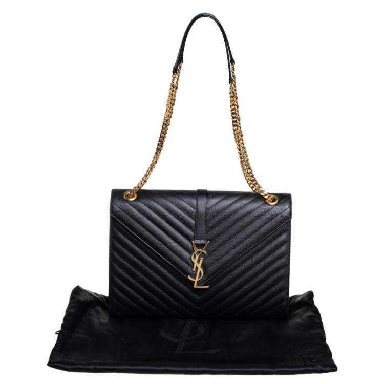 Pre Owned Saint Laurent Black Matelasse Leather Large Cassandre Flap Bag