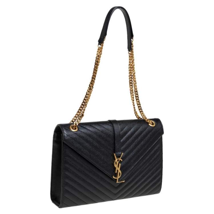 Pre Owned Saint Laurent Black Matelasse Leather Large Cassandre Flap Bag