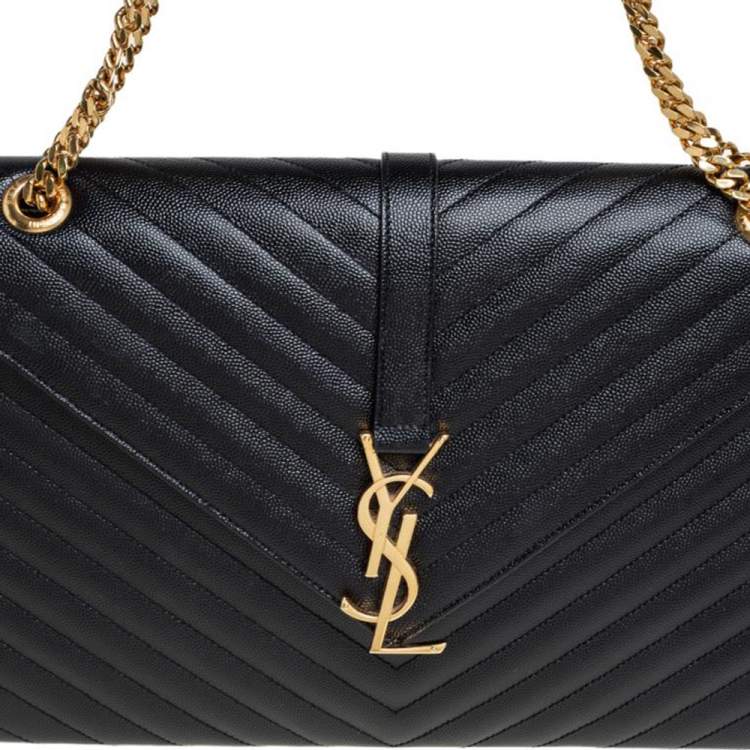 Pre Owned Saint Laurent Black Matelasse Leather Large Cassandre Flap Bag