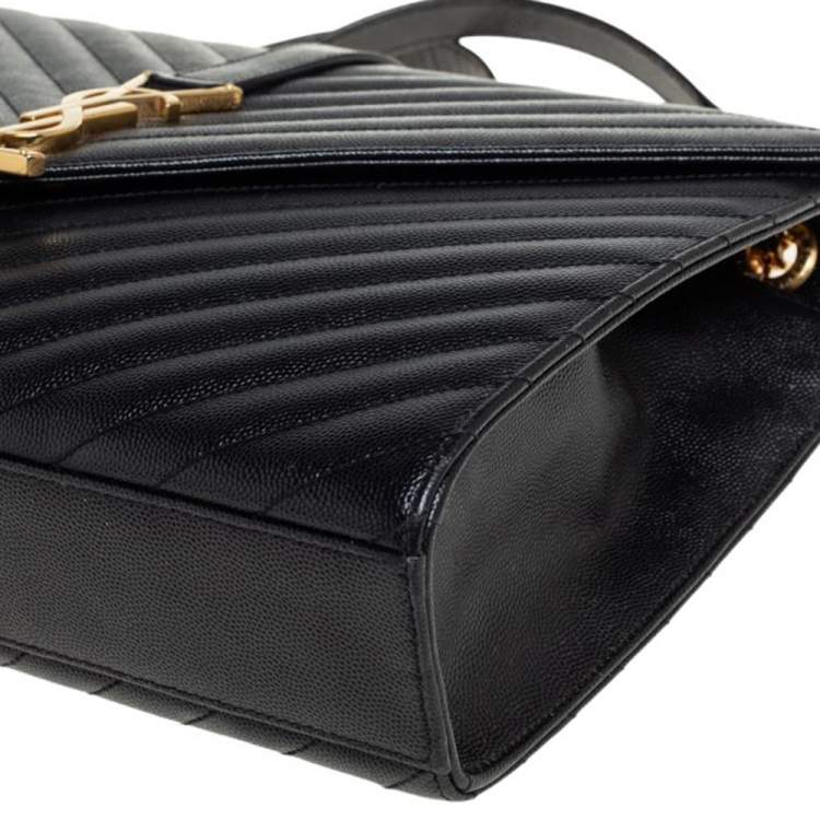 Pre Owned Saint Laurent Black Matelasse Leather Large Cassandre Flap Bag
