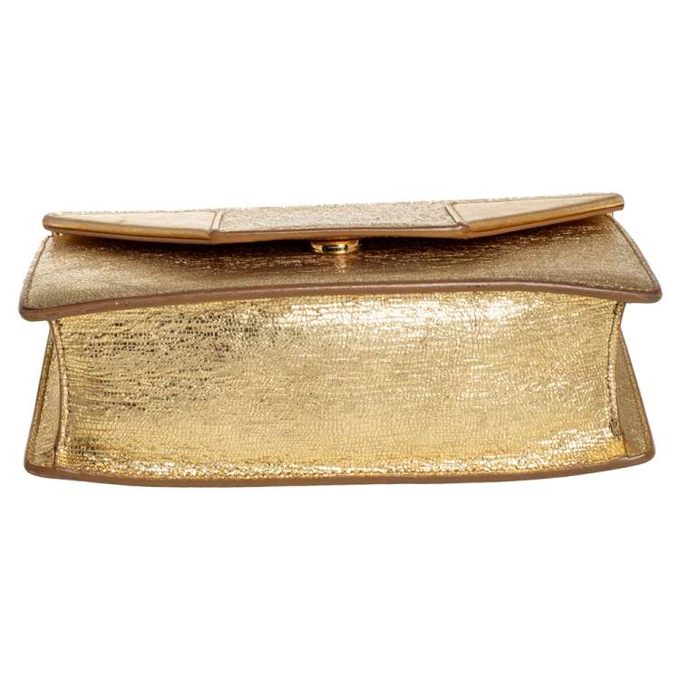 Pre Owned Saint Laurent Metallic Gold Crinkled Leather Betty Crossbody Bag