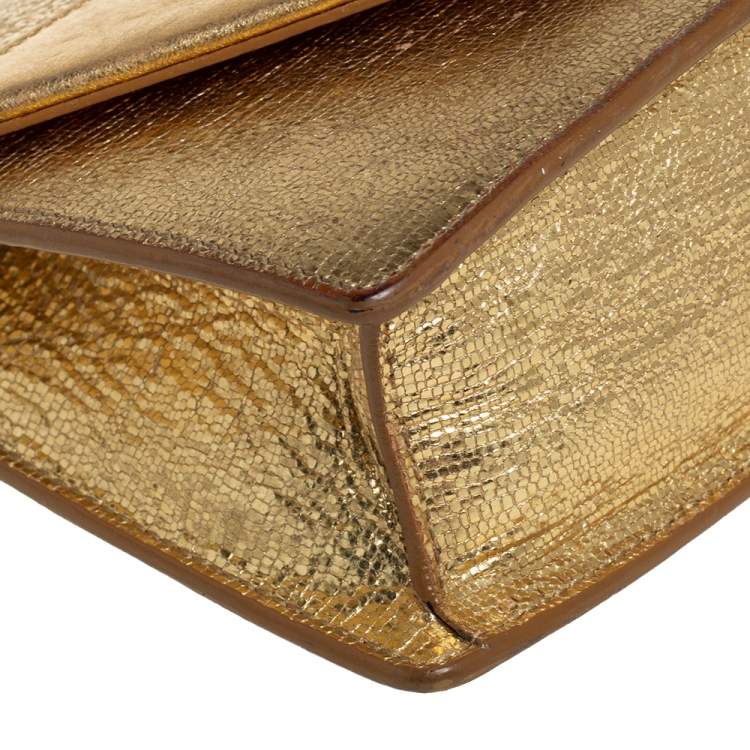 Pre Owned Saint Laurent Metallic Gold Crinkled Leather Betty Crossbody Bag