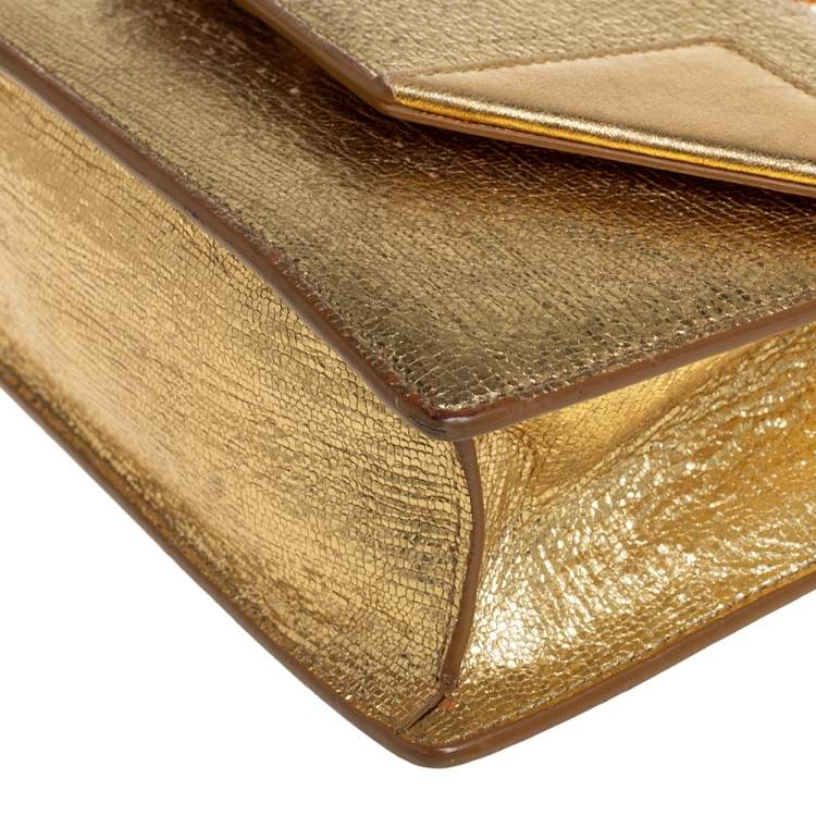 Pre Owned Saint Laurent Metallic Gold Crinkled Leather Betty Crossbody Bag