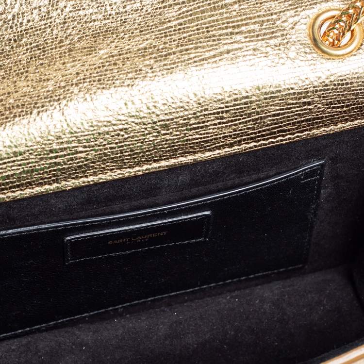 Pre Owned Saint Laurent Metallic Gold Crinkled Leather Betty Crossbody Bag