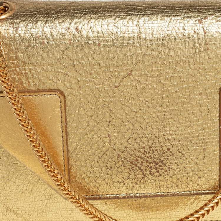Pre Owned Saint Laurent Metallic Gold Crinkled Leather Betty Crossbody Bag