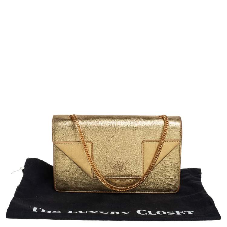 Pre Owned Saint Laurent Metallic Gold Crinkled Leather Betty Crossbody Bag