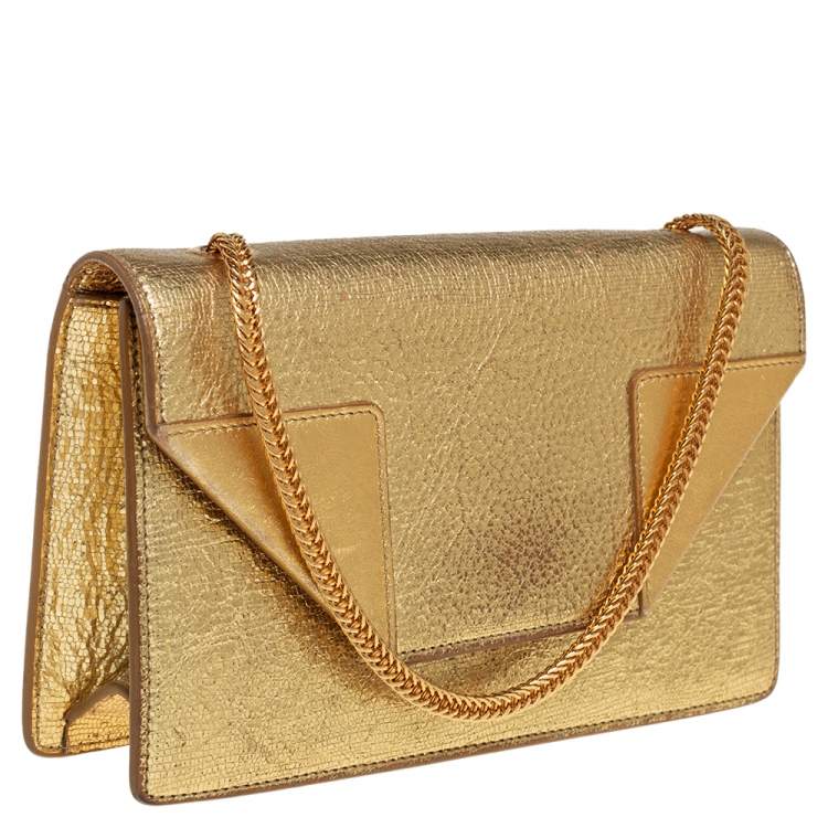 Pre Owned Saint Laurent Metallic Gold Crinkled Leather Betty Crossbody Bag