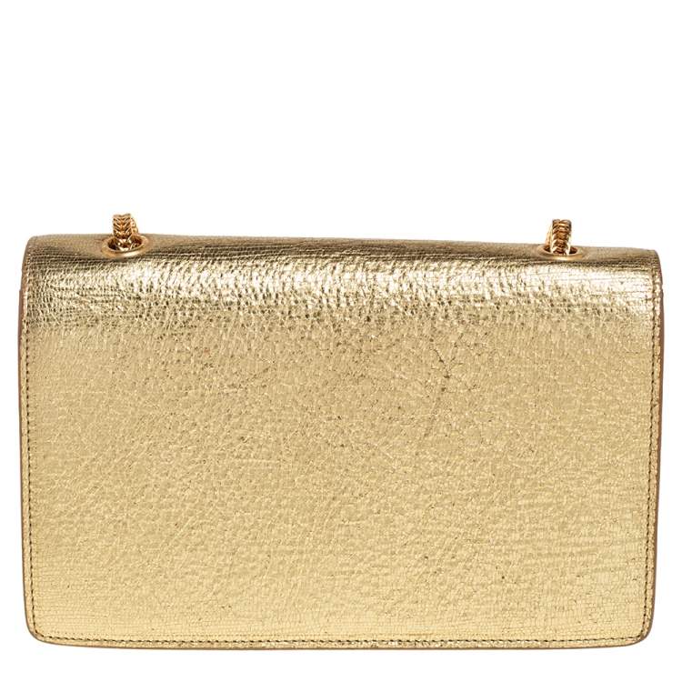 Pre Owned Saint Laurent Metallic Gold Crinkled Leather Betty Crossbody Bag