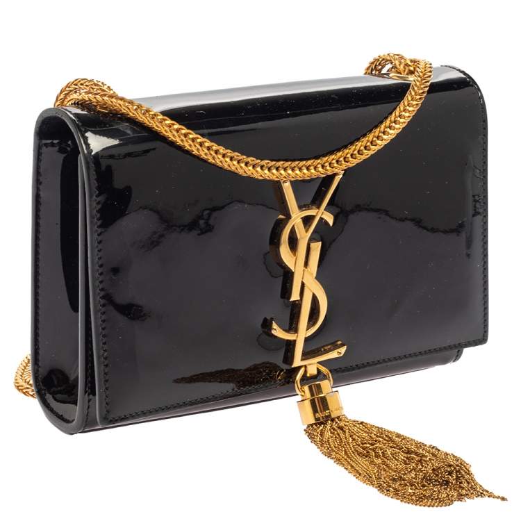 Pre Owned Saint Laurent Black Patent Leather Small Kate Tassel Crossbody Bag