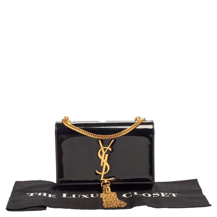 Pre Owned Saint Laurent Black Patent Leather Small Kate Tassel Crossbody Bag