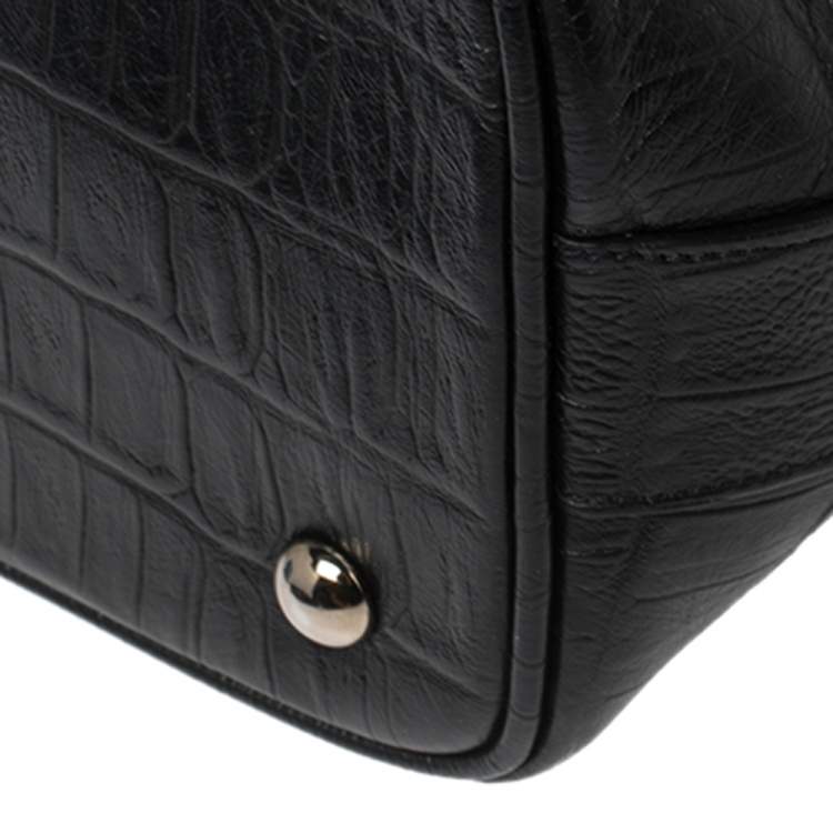 Pre Owned Saint Laurent Black Croc Embossed Leather Emmanuelle Drawstring Bucket Bag